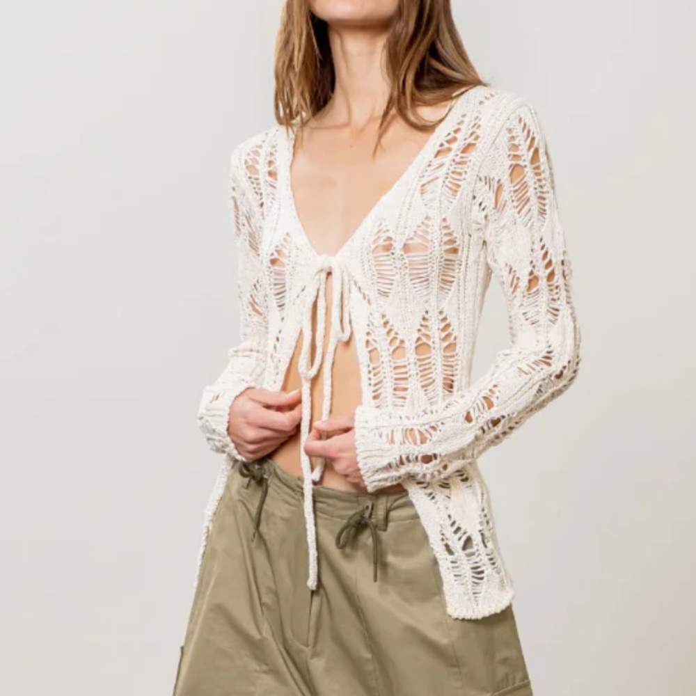 Moon River Tie Front Knit Cardigan